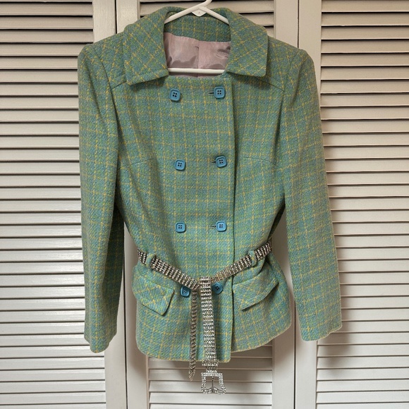 Vintage 1960s Double Breasted Wool Plaid Tweed Jacket Small USA - Picture 5 of 16